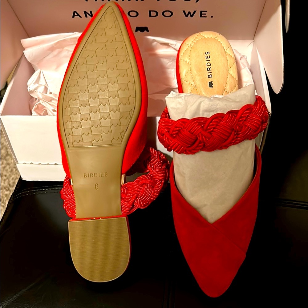 Birdies Red Braided Mules